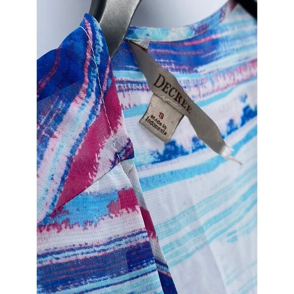 DECREE Women's Blue-Pink Sheer Short Sleeve Open-Front Shawl Cover-Up SZ S - Picture 7 of 9